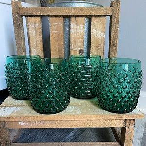 Anchor Hocking Spruce Green Hobnail Rocks Glasses